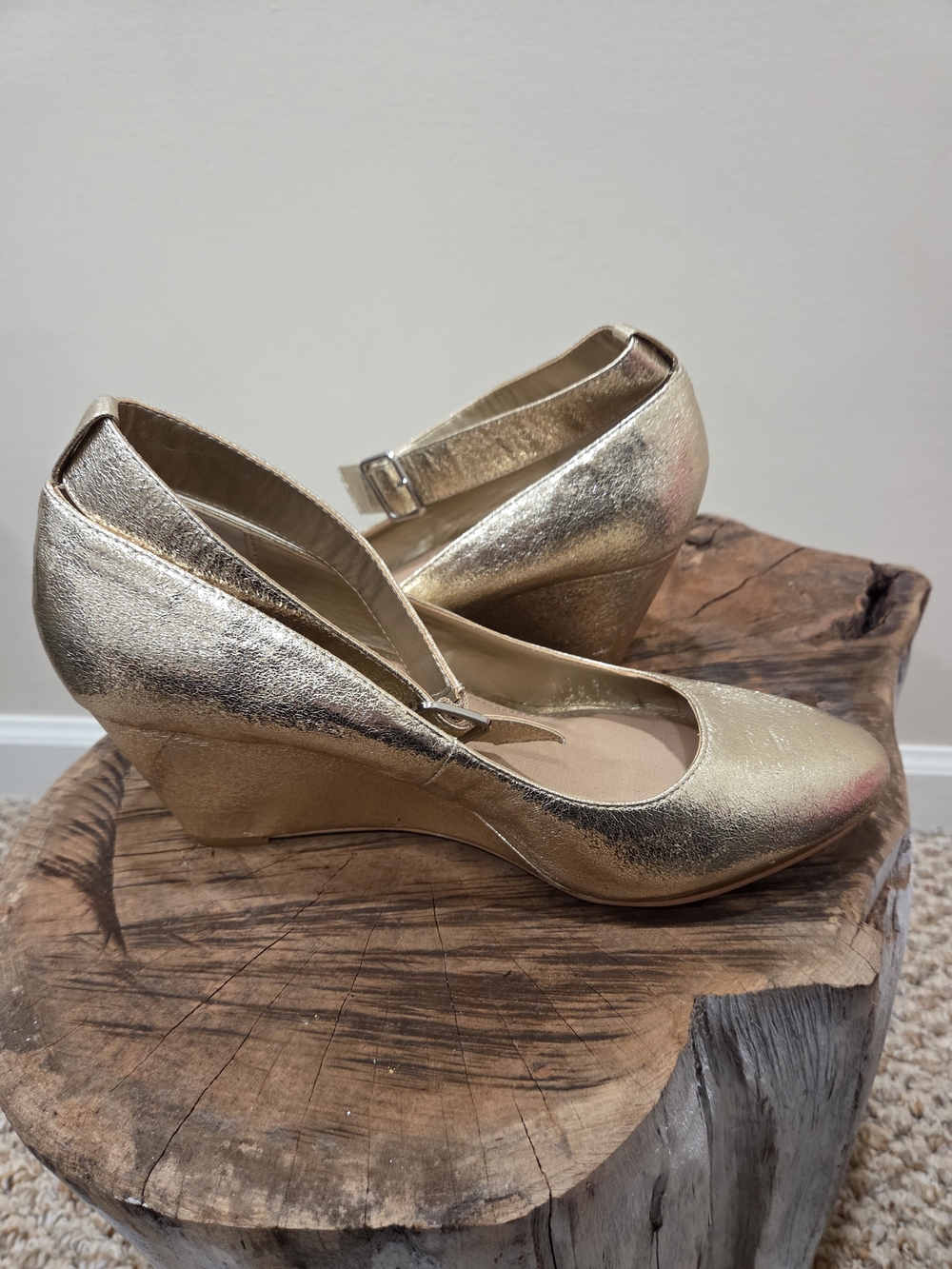 torrid Metallic Gold Wedge Heels with Ankle Strap